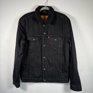 Levi's Sherpa Collar Black Lined Genuine Quality Denim Trucker Jacket Size L